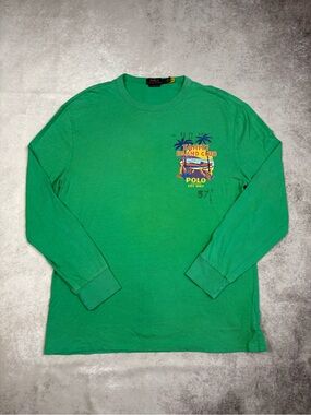 Polo Ralph Lauren Tahiti Island Club Graphic Long Sleeve Shirt Green Size M